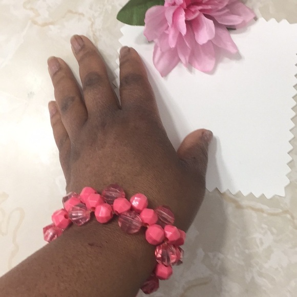 Pink Crystal Double Beaded Elastic Bracelet - Picture 6 of 7